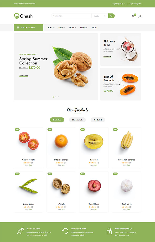 绿色食品商品展示网站模板免费下载